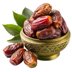 Packaging dates fruits in wooden bowl isolated on transparent background