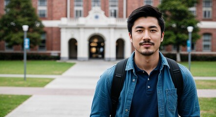 Fototapeta premium Chilean guy university college student portrait on school campus background