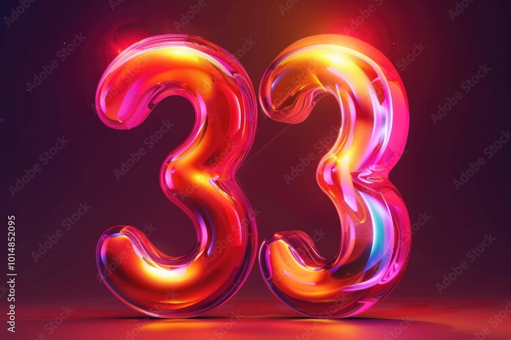 Poster a number three illuminated by colorful lights, suitable for use in presentations or advertisements a