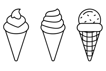 Ice cream cone icon set, Ice cream outline vector illustration