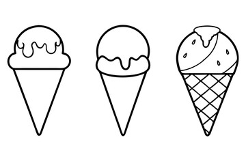 Ice cream cone icon set, Ice cream outline vector illustration