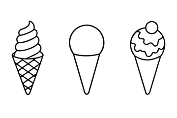 Ice cream cone icon set, Ice cream outline vector illustration