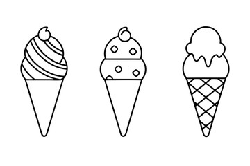Ice cream cone icon set, Ice cream outline vector illustration
