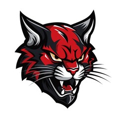 Fototapeta premium Wild Cat on White Background. Black and Red colors