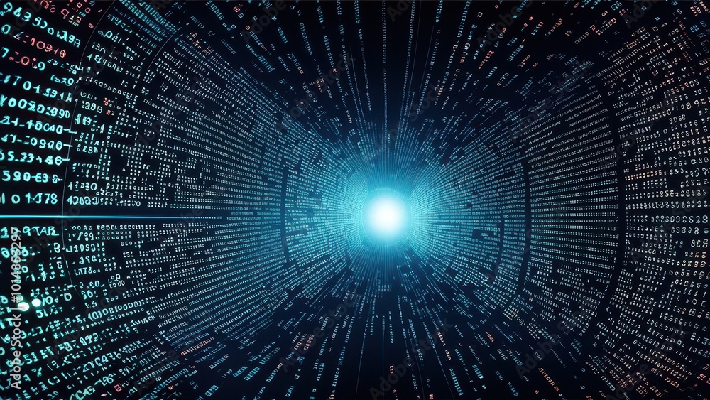 Aufkleber a digital tunnel of data streams converging towards a bright light, symbolizing technology and progr