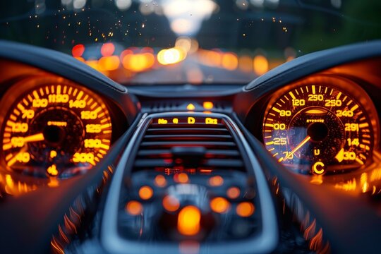 Isolated modern car on black background showcasing fuel efficiency and mileage features - Powered by Adobe