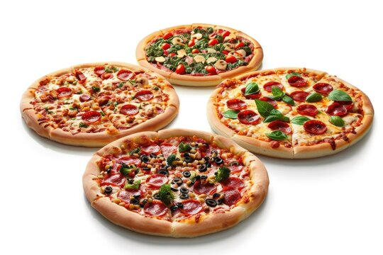 Four pizzas stacked on top of each other, perfect for a fun food presentation or creative photography prop