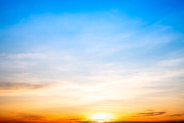 Beautiful , luxury soft gradient orange gold clouds and sunlight on the blue sky perfect for the background, take in everning,Twilight, Large size, high definition landscape photo