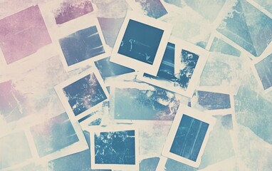 Fototapeta premium A collection of scattered vintage photographs with a faded aesthetic, evoking nostalgia and memories.