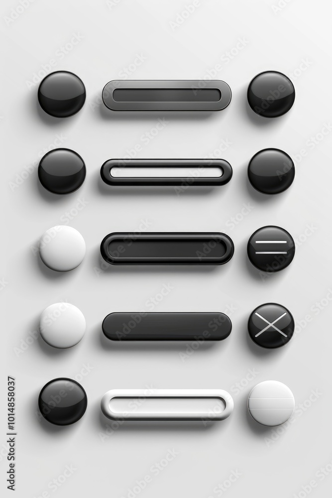 Poster a set of old-fashioned black and white buttons on a computer panel