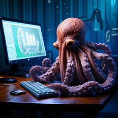 octopus at the computer