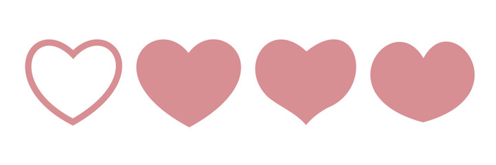 Heart, love, and romance icons for Valentine's Day. Artistic red heart symbols. Editable red heart vector illustrations