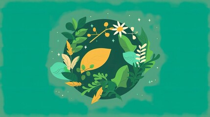 Flat Composition with Green Background - a fresh and modern visual. The flat composition on the green backdrop offers a stylish and inviting look