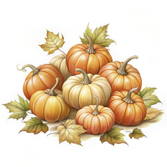 Harvest Pumpkins with Autumn Leaves for Decoupage Papers, School Decor, Notebooks, Stationery