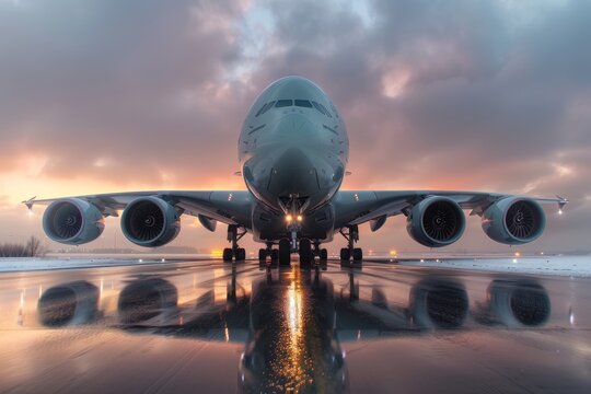 Close up of an airbus a380 aircraft engine on the runway at an airport, highlighting its design