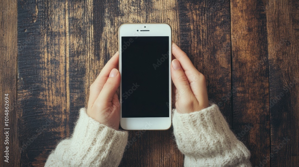 Aufkleber female hands holding a smartphone with an empty screen, perfect for displaying your app or website