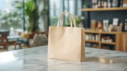 beige shopping bag in coffee shop