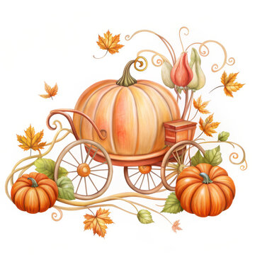 orange pumpkin carriage autumn leaves