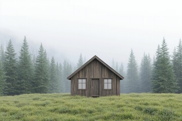 Escape to a mountain chalet, a snug cabin nestled in the woods, beautifully illustrated in 3D, perfect for a tranquil retreat or an adventure-filled getaway.