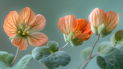 Obraz premium A close-up of red tropaeolum blooms a soft, blurred background