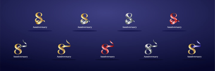 Fototapeta premium Luxury Logo 8th, 8th Elegant years happy anniversary, Creative design template for celebration, birthday, greeting and invitation. Gold color