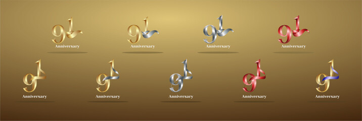 Luxury Logo 91th, 91th Elegant years happy anniversary, Creative design template for celebration, birthday, greeting and invitation. Gold color