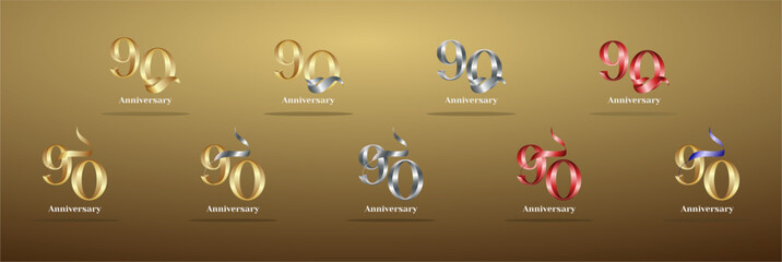 Luxury Logo 90th, 90th Elegant years happy anniversary, Creative design template for celebration, birthday, greeting and invitation. Gold color