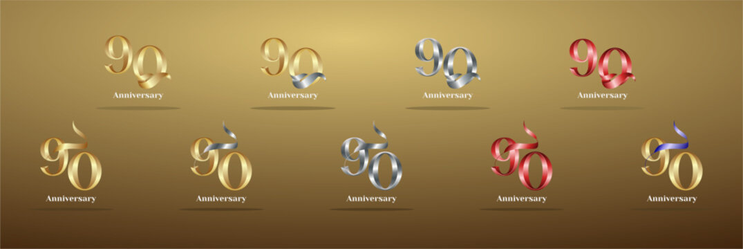 Luxury Logo 90th, 90th Elegant years happy anniversary, Creative design template for celebration, birthday, greeting and invitation. Gold color