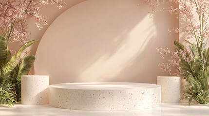Natural beauty podium backdrop for product display with Terrazzo texture.