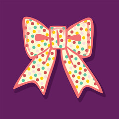 pink pop art gift ribbon bow vector art design with purple background 