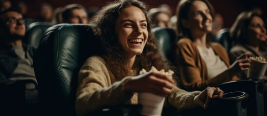 Joyful Woman Watching a Movie