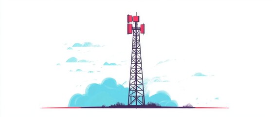 Obraz premium Flat Design Radio Transmission Tower Side View