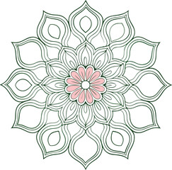 A beautiful mandala design in green and pink colors