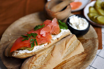 Salmon sandwich with Italian baguette