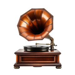 Vintage Gramophone with Brass Horn and Wooden Base Displayed Elegantly