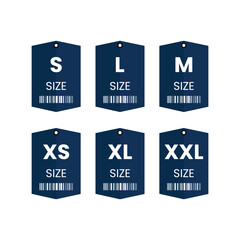 Clothes size label S, M, L, XS, XL and XXL vector