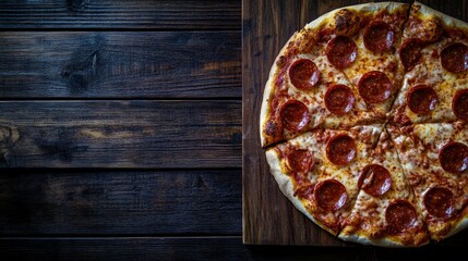 Delectable Pepperoni Pizza on Rustic Wooden Background