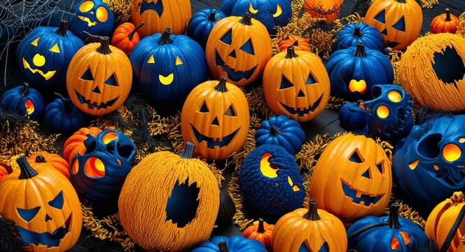 Blue and yellow theme scary creepy halloween concept background