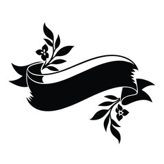 This elegant black and white ribbon with floral design vector features intricate patterns, perfect for vintage-inspired projects, invitations, borders, and decorative artwork.