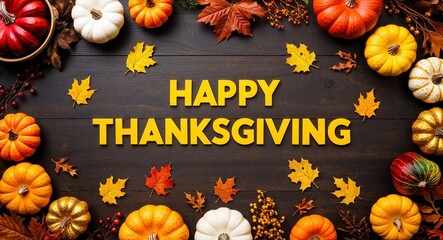 Yellow theme happy thanksgiving lettering on holidays celebration concept background