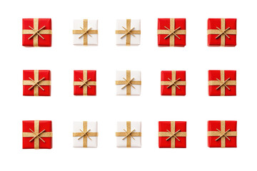 Obraz premium Collection of beautifully wrapped gifts with red and white colors, perfect for celebrations isolated on transparent background.