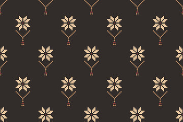 Geometric and cross stitch traditional ethnic pattern.floral pixel art embroidery. Elegance background abstract Aztec seamless pattern for fabric,cloth,dress,carpet,curtain,sarong,batik,wallpaper.
