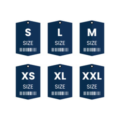 Collection of clothing size labels or price tags with golden color on a white background vector.