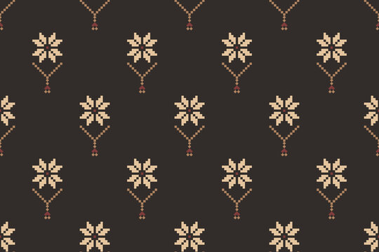 Geometric and cross stitch traditional ethnic pattern.floral pixel art embroidery. Elegance background abstract Aztec seamless pattern for fabric,cloth,dress,carpet,curtain,sarong,batik,wallpaper.