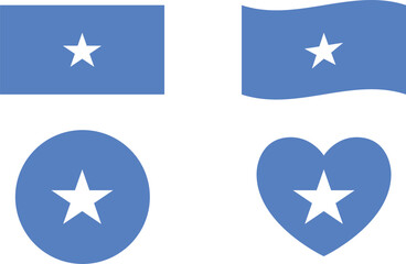 Somalia flags set. Circle icon. waving flag. heart shape icon. Various designs