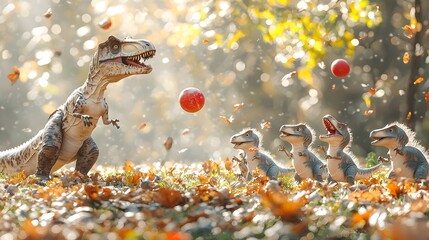 Utahraptor Enjoying Playtime in a Beautiful Autumn Setting