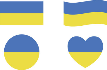 Ukraine flags set. Circle icon. waving flag. heart shape icon. Various designs
