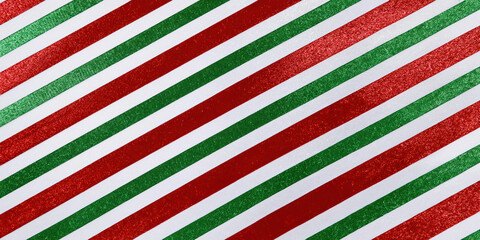 red and green striped background, reflective glitter for holiday