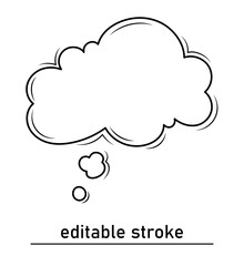 A speech or thought bubble, an empty cloud of communication. Stroke of a thought bubble. Modern social media template and label. Creative thought balloon