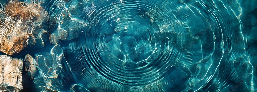 Poster 4. a peaceful blue water texture displaying gentle rings and ripples, captured from a flat lay persp
